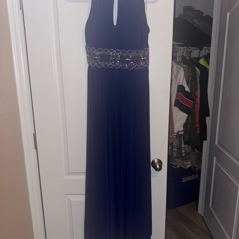 R&M Richards Royal Blue Gown with Silver Embellishments